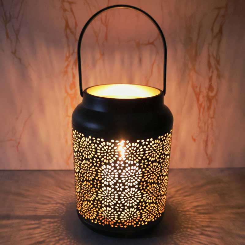 Vintage Black and Gold Hollow Iron Candlestick Lantern Color:Style1 1
