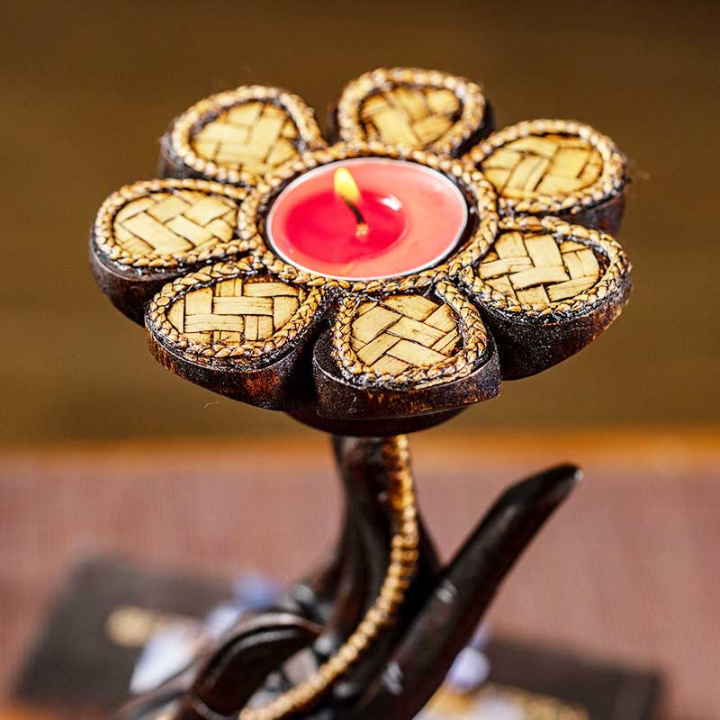 Buddha Hand Candle Holder , Wood Lotus Tealight holder Color:Right Hand 2