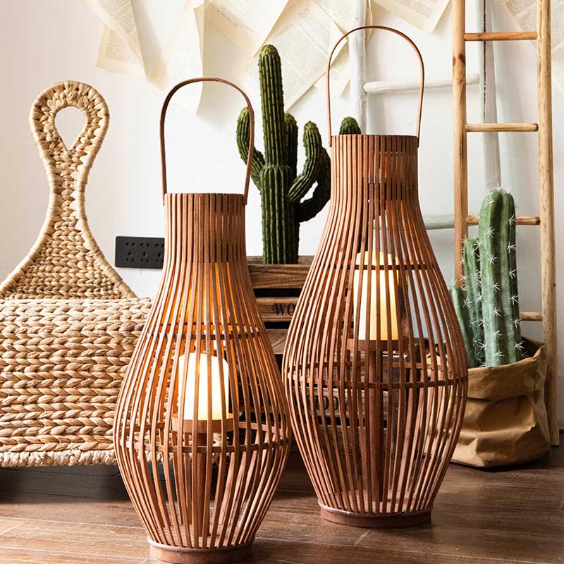 Handmade Woven Bamboo Floor Lantern Candle Holder Size:35**80cm 2