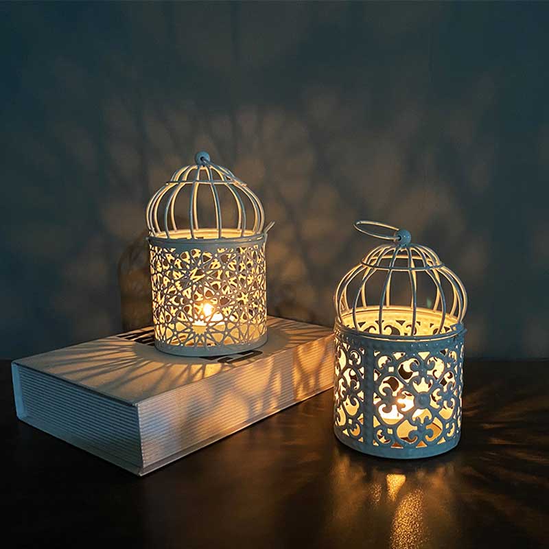 Birdcage-Inspired Metal Candle Holder Floral Cut-Out Color:Default 1