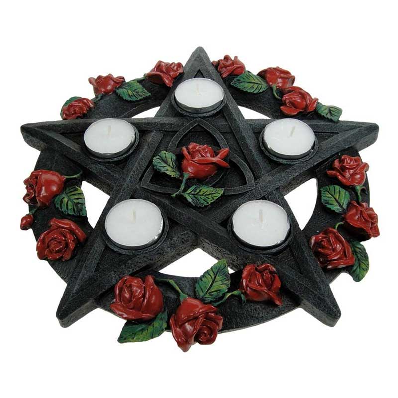 Gothic Pentagram Candlestick with Rune Carvings & Vine Detail Color:Rose 1
