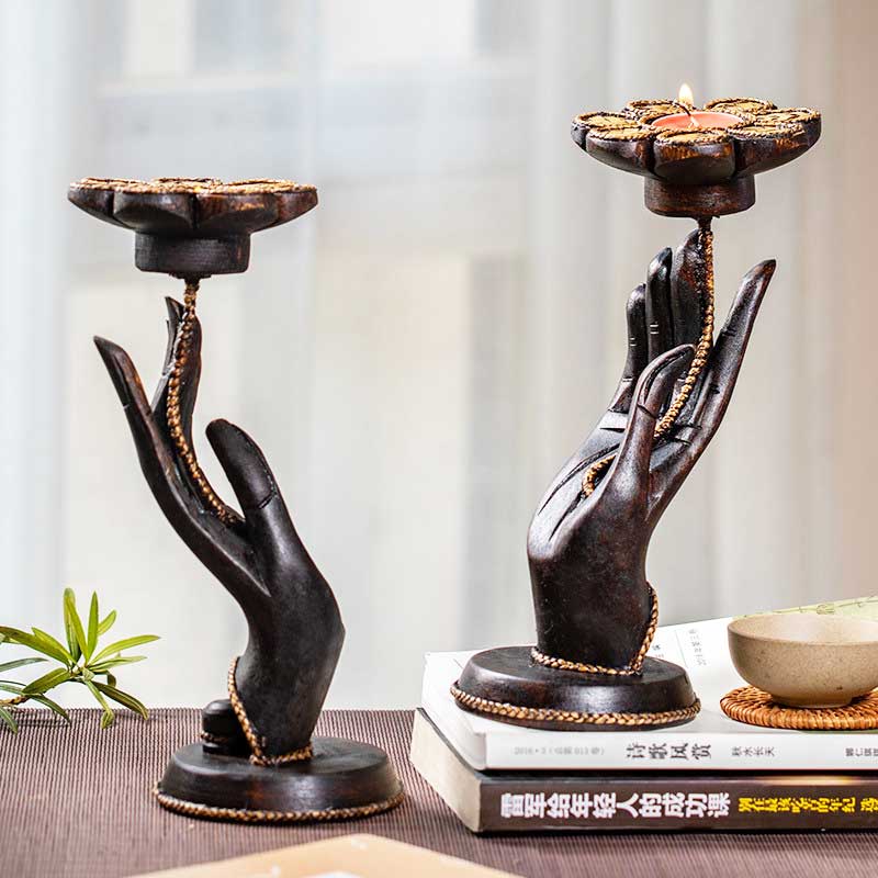 Buddha Hand Candle Holder , Wood Lotus Tealight holder Color:Right Hand 1