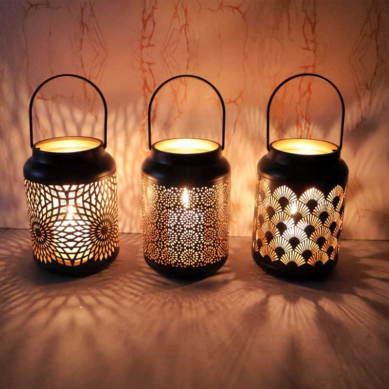 Vintage Black and Gold Hollow Iron Candlestick Lantern Color:Style1 4