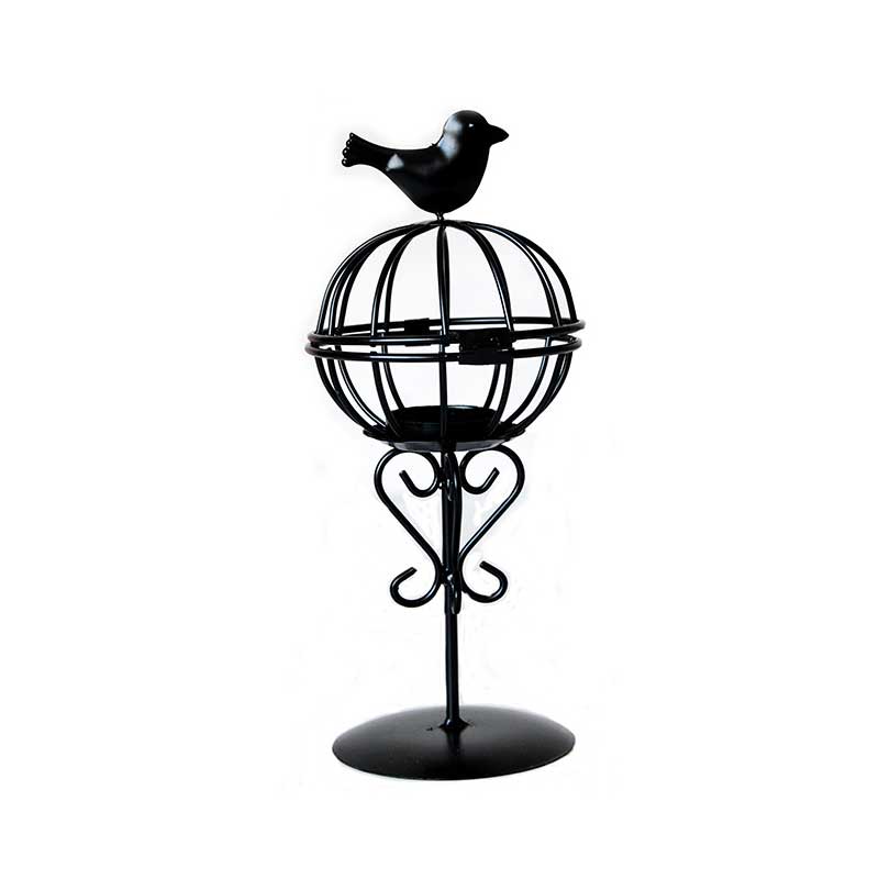 Vintage European Iron Birdcage Candlestick Holder,Black & White
