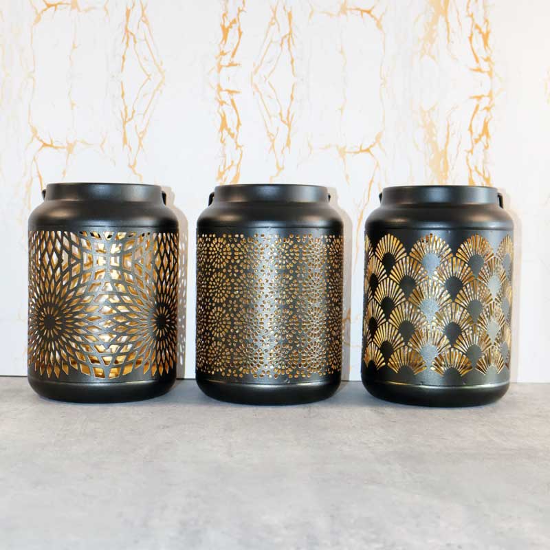 Vintage Black and Gold Hollow Iron Candlestick Lantern Color:Style1 2