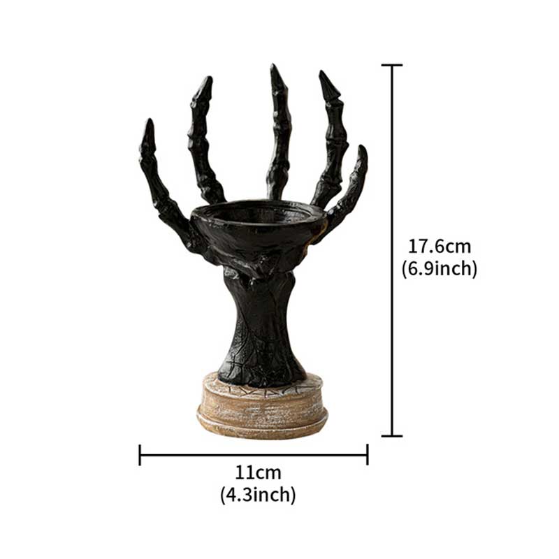 Halloween Skeleton Hand Resin Candlestick Holder Black