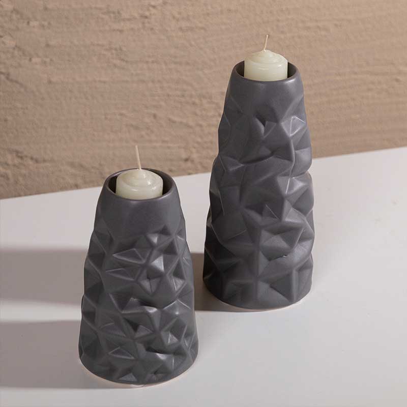 Faceted Ceramic cone candle cup Color:Dark gray;Size:9.5*9.5*20cm 2