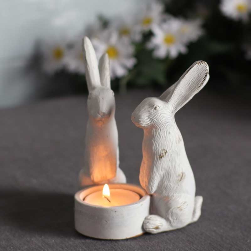 2 White Rabbit Tealight Candle Holder Resin Color:White 2