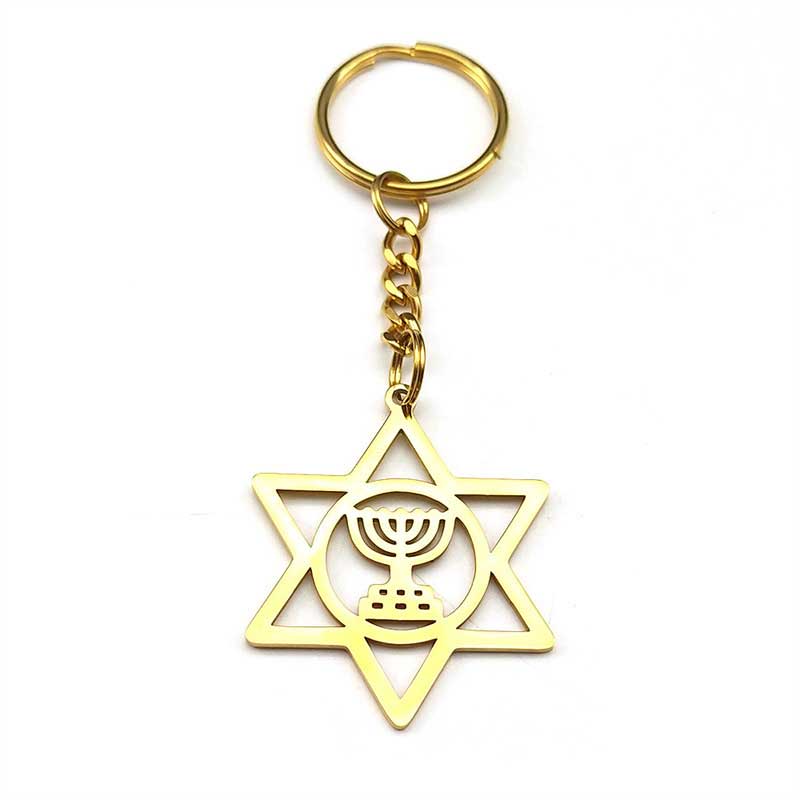 Mini Stainless Steel Hollow Star of David Menorah Keychain