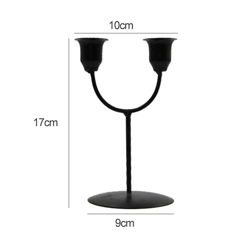 U-Shaped & Y-Shaped Dual Head Iron Candlestick Holder Black-9*17cm