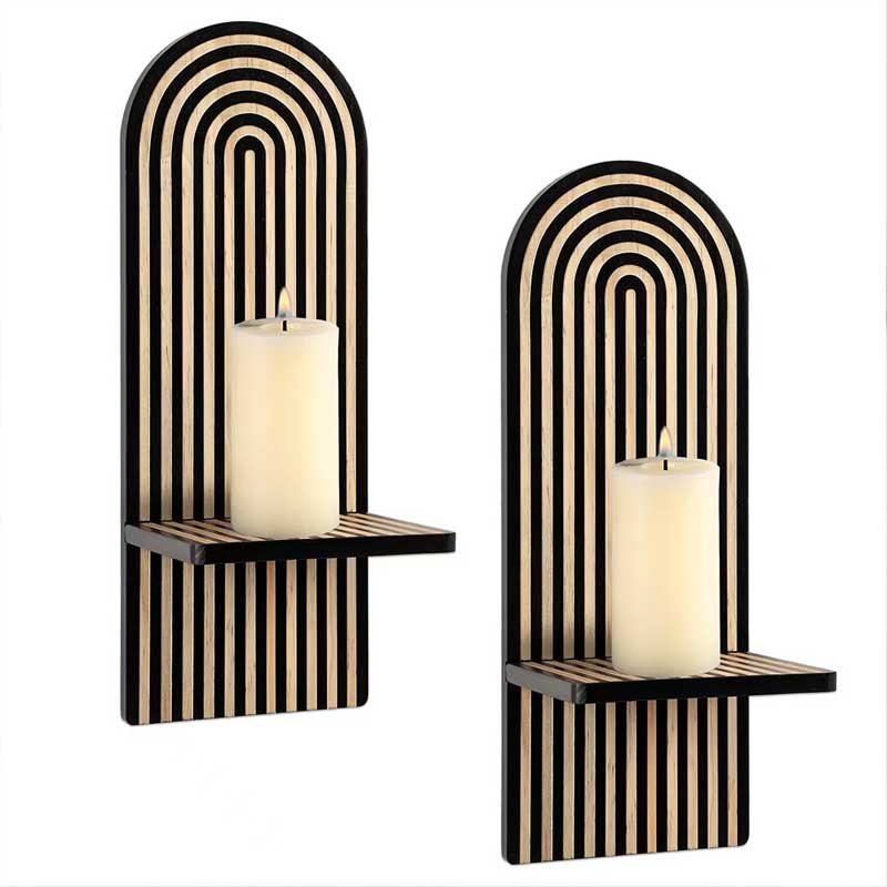 Arc-Stripes Solid Wood Candle Sconce Candle Holder Color:Black 3