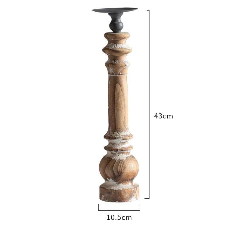 Rustic Wood Candlestick Set, Spindle Pillar Candle Holder 10.5*43cm