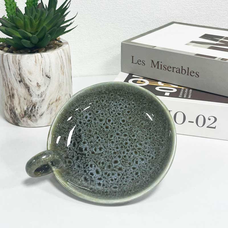Nordic Ceramic Candle Holder,Minimalist Single-Handle Candlestick Plate Emerald Green