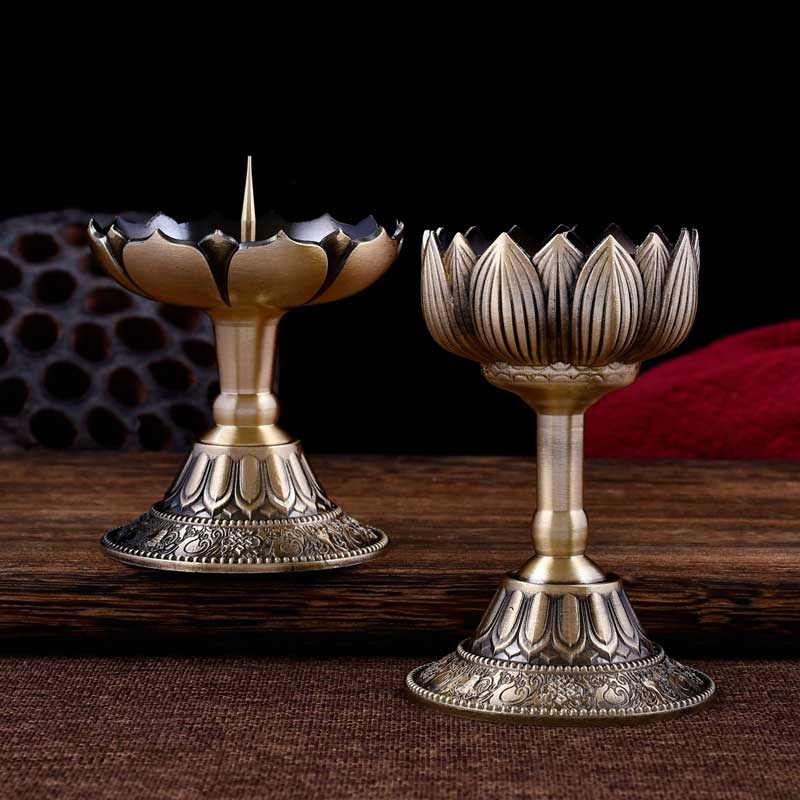 Vintage Lotus Brass Candlestick Holder With Spike Size:6.5*9.8cm 1