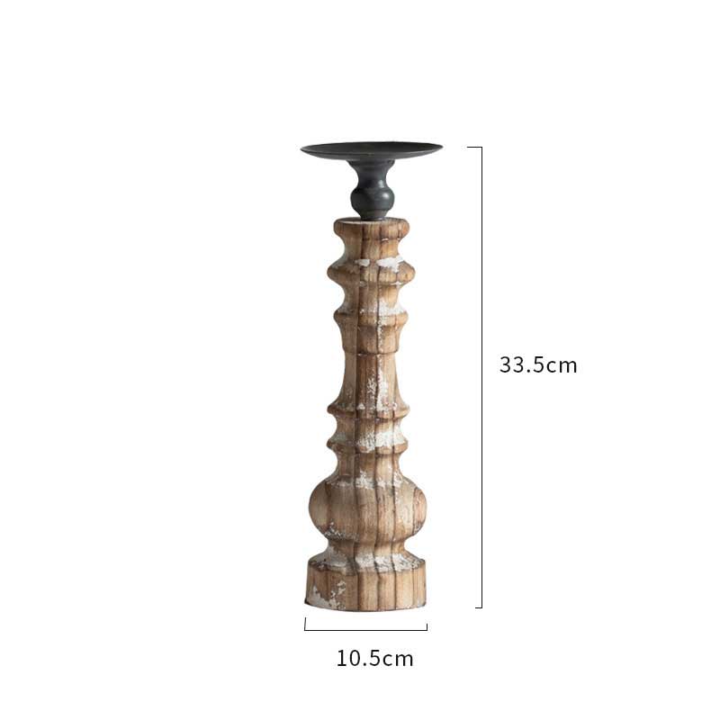 Rustic Wood Candlestick Set, Spindle Pillar Candle Holder 10.5*33.5cm
