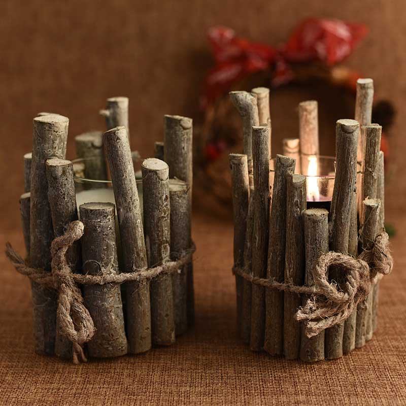 Vintage Distressed Real Wood Stump Candle Holder Color:Twig 2