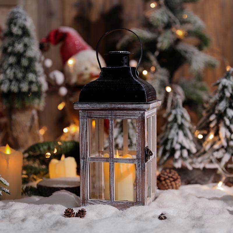 Windproof Rustic Wooden Lantern Candle Holder Color:Natural 1