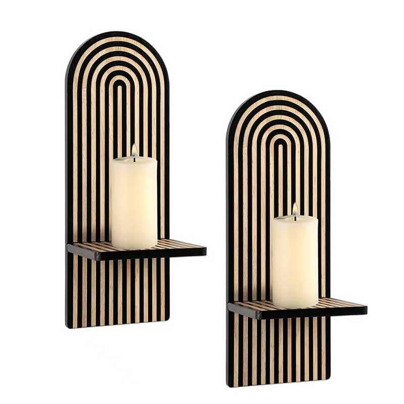 Arc-Stripes Solid Wood Candle Sconce Candle Holder