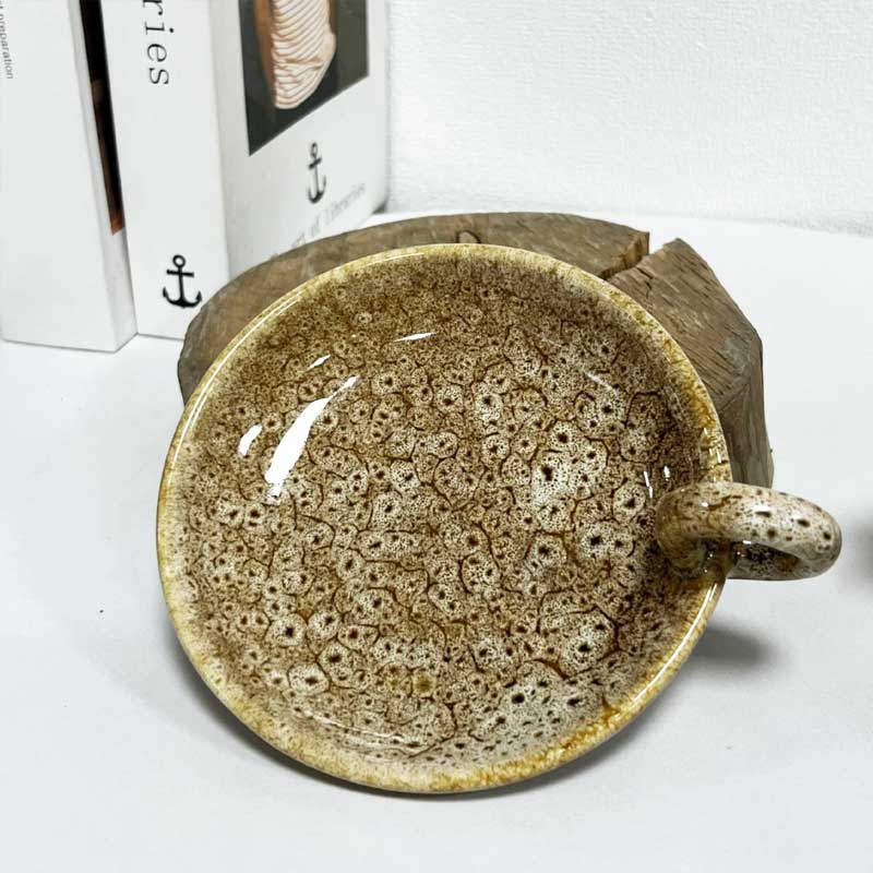 Nordic Ceramic Candle Holder,Minimalist Single-Handle Candlestick Plate Khaki