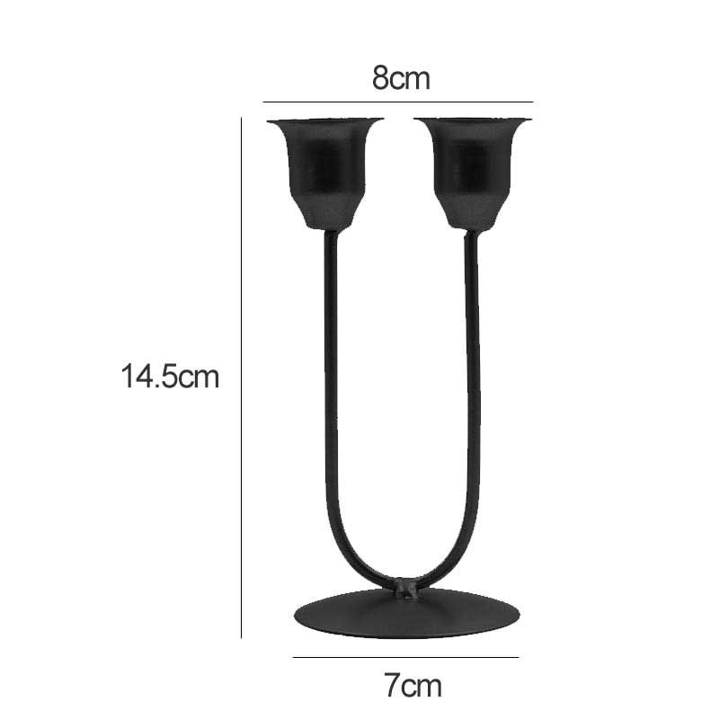 U-Shaped & Y-Shaped Dual Head Iron Candlestick Holder Black-7*14.5cm