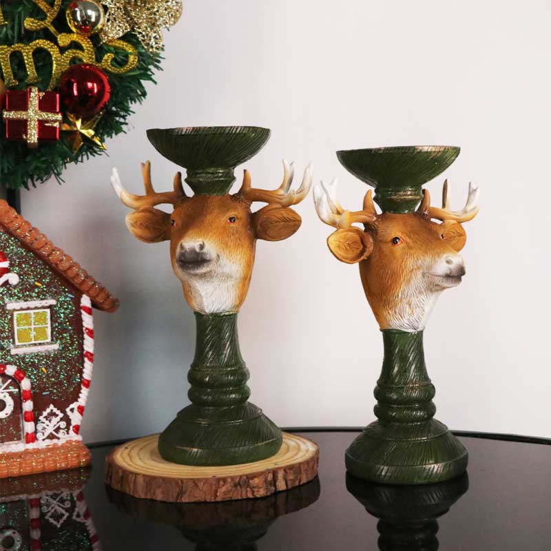 Christmas Reindeer Head Resin Candlestick Holder Color:Default 1