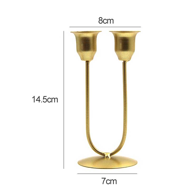 U-Shaped & Y-Shaped Dual Head Iron Candlestick Holder Golden-7*14.5cm