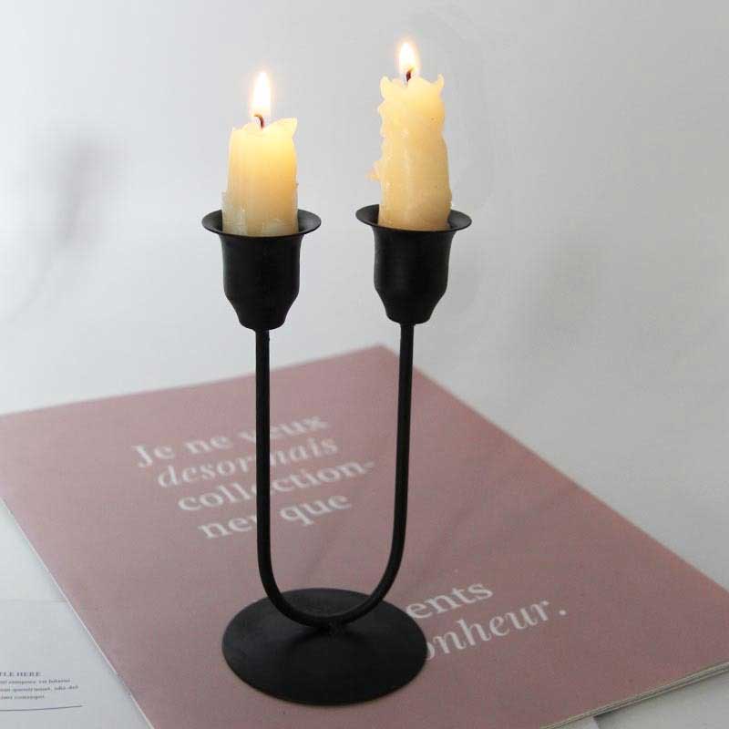 U-Shaped & Y-Shaped Dual Head Iron Candlestick Holder Color:Black-7*14.5cm 1