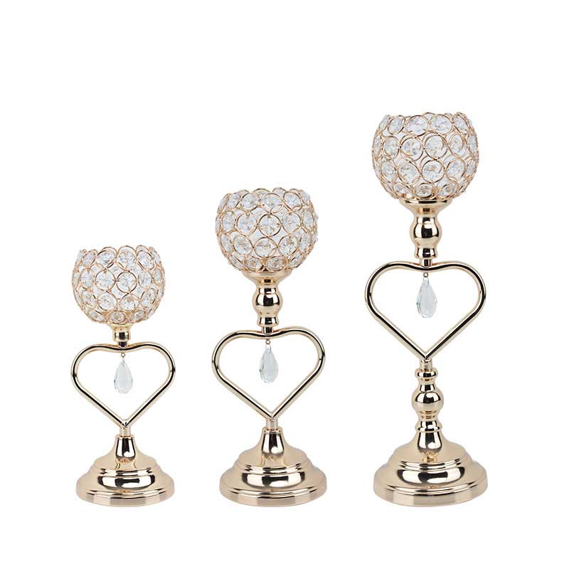 Luxury Crystal Ball Heart-Shaped Metal Candlestick Holder