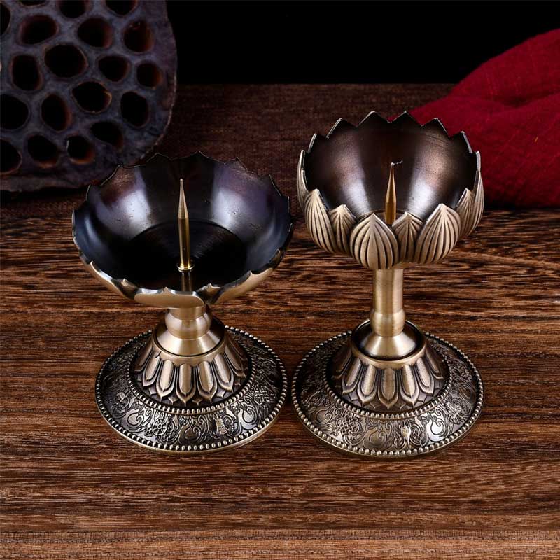 Vintage Lotus Brass Candlestick Holder With Spike Size:6.5*9.8cm 2