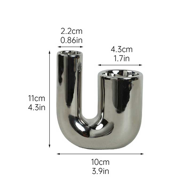U-Shaped Modern Ceramic Candlestick Holder Silver