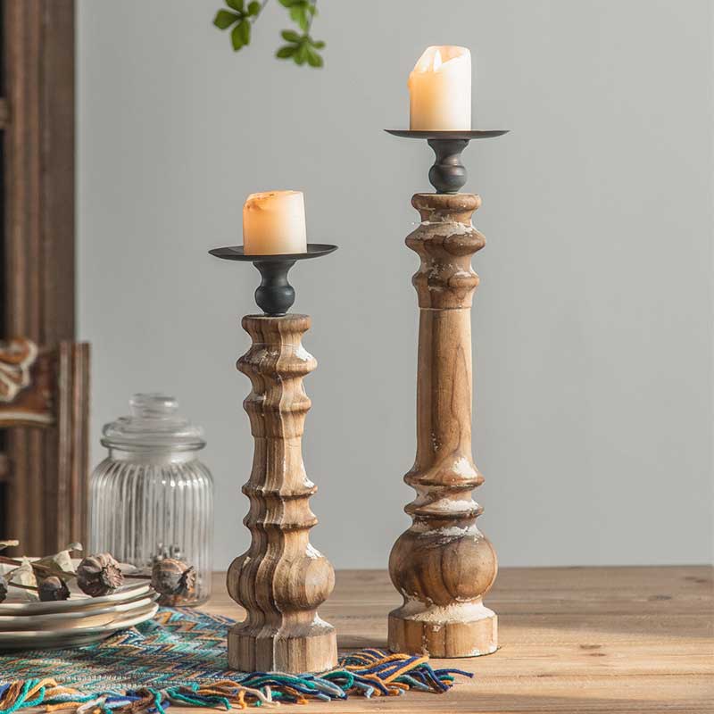 carved Spindle wooden Pillar Candle Holder Size:10.5*33.5cm 2