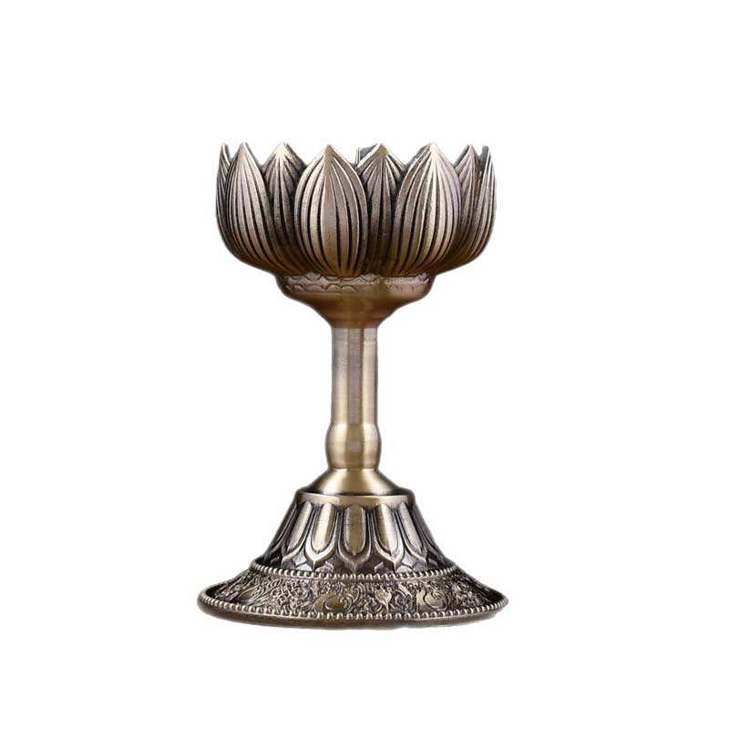 Vintage Lotus Brass Candlestick Holder With Spike