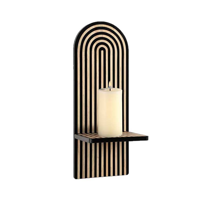 Arc-Stripes Solid Wood Candle Sconce Candle Holder Black