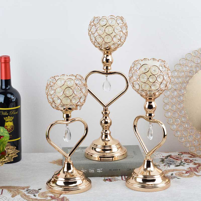 Luxury Crystal Ball Heart-Shaped Metal Candlestick Holder Size:11*11*28cm 1
