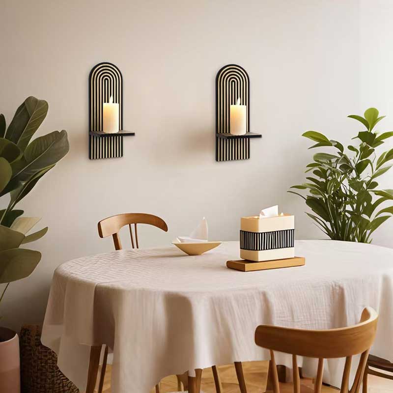 Arc-Stripes Solid Wood Candle Sconce Candle Holder Color:Black 1