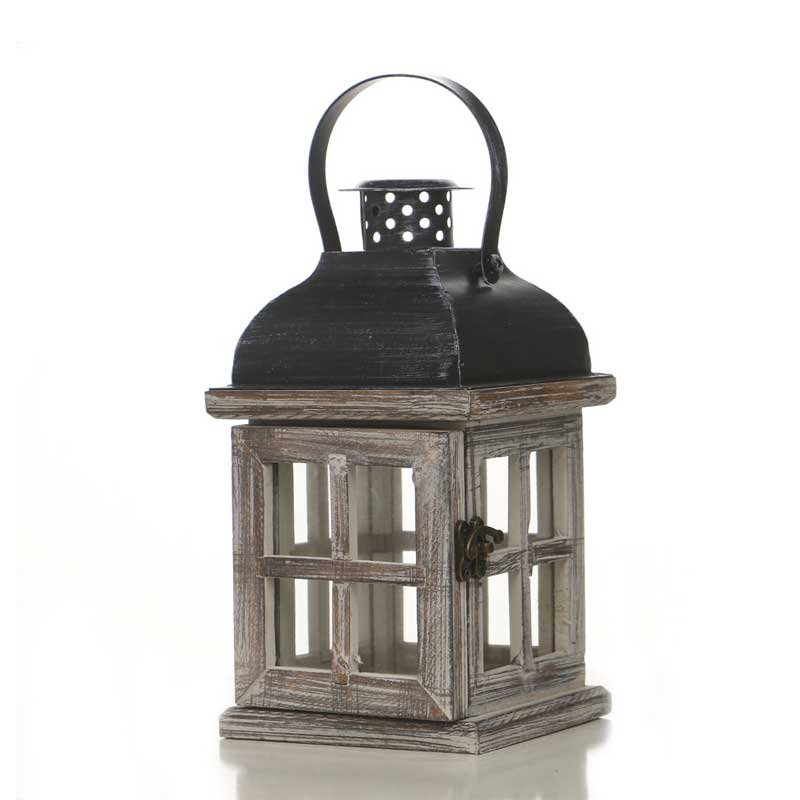 Windproof Rustic Wooden Lantern Candle Holder for Decor