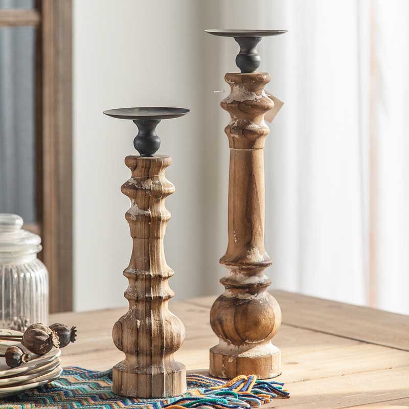 carved Spindle wooden Pillar Candle Holder Size:10.5*33.5cm 3