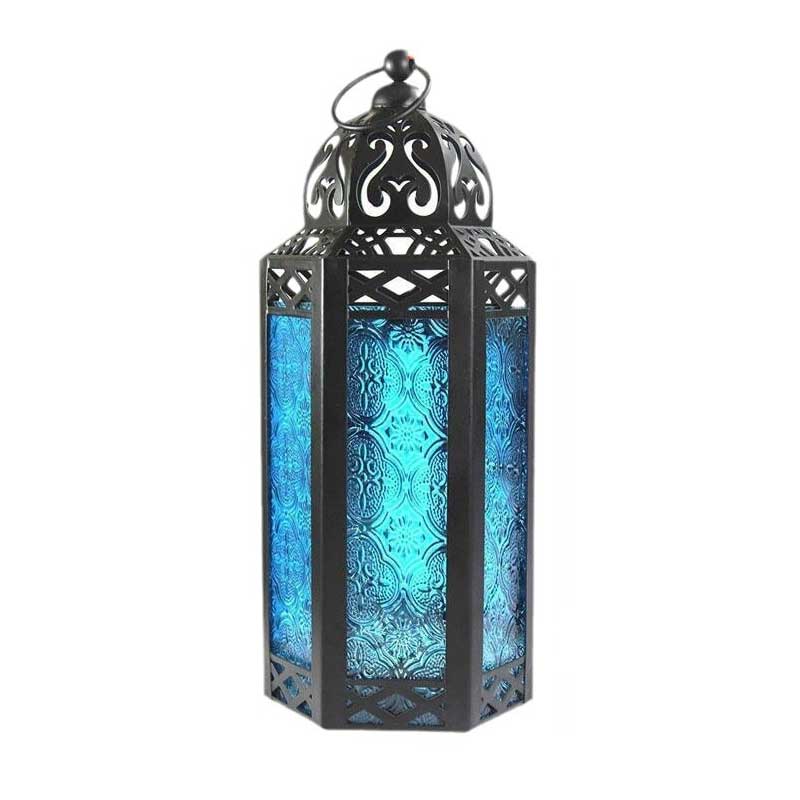 Moroccan Wrought Iron Lantern,Stained Glass Vintage Candle Holder