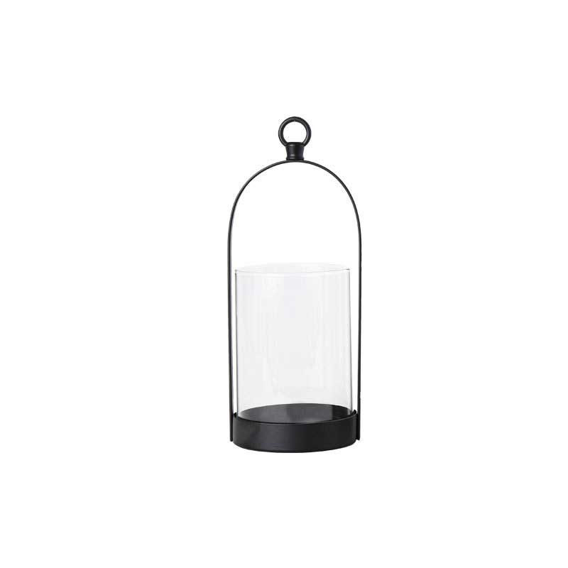 Simple Iron & Glass Hurricane Lantern Candlestick Holder Set of 3 Small