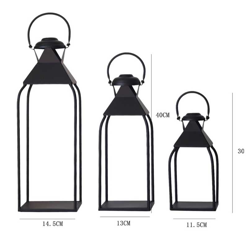 Simple Iron Lantern Candlestick Holder Set of 3