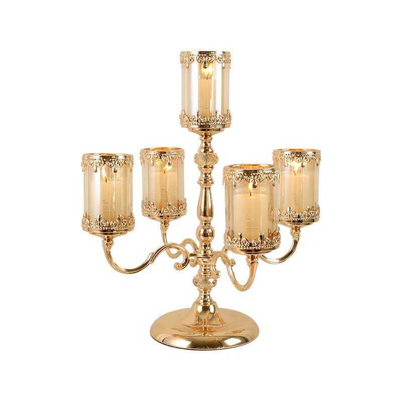 3-Arm/5-Arm European Vintage Iron & Crystal Candelabra Golden