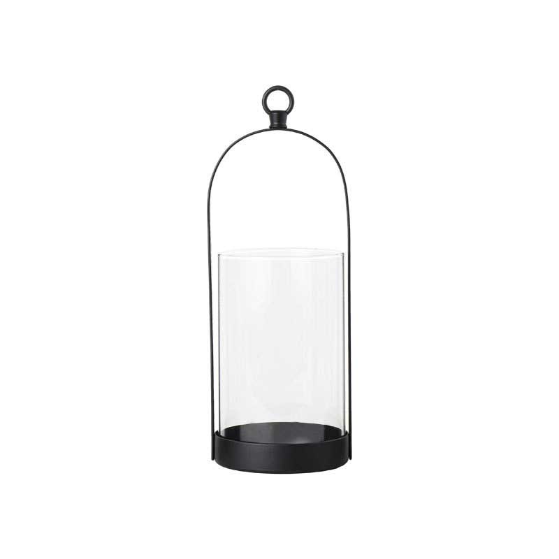 Simple Iron & Glass Hurricane Lantern Candlestick Holder Set of 3 Medium