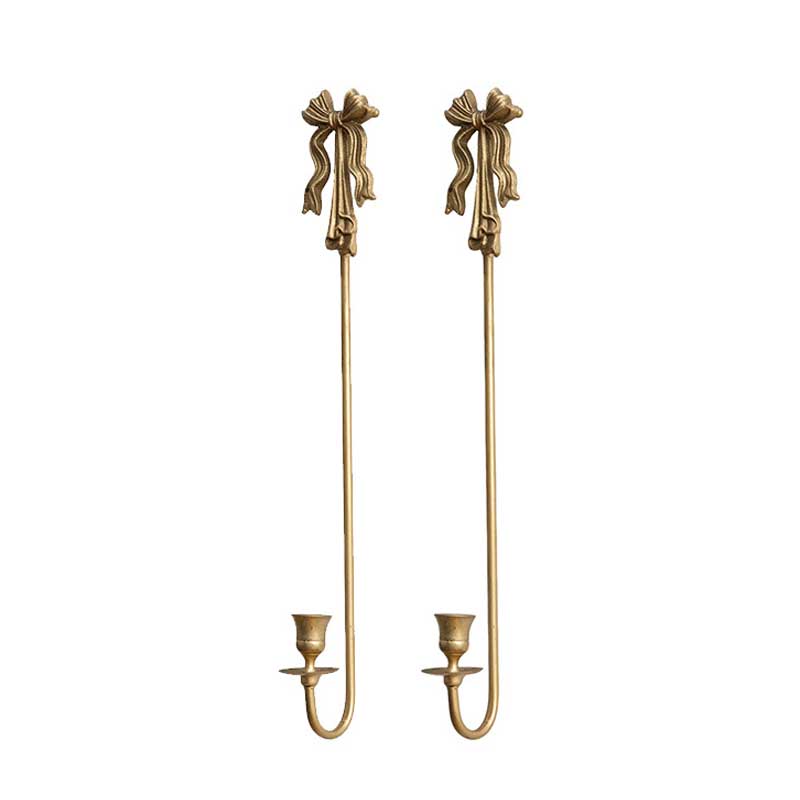 French Retro Bowknot Iron Candlestick Wall-mounted Long Candle Holder