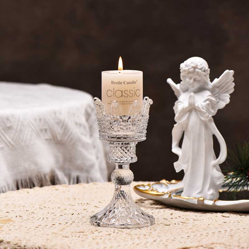 Tall Crown Embossed Glass Candlestick Holder Style:Style1 1