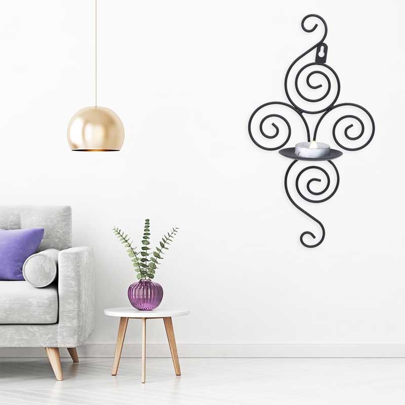 Minimalist Iron Wall-Mounted Scrollwork Candlestick,white/black/ gold Color:Black 1