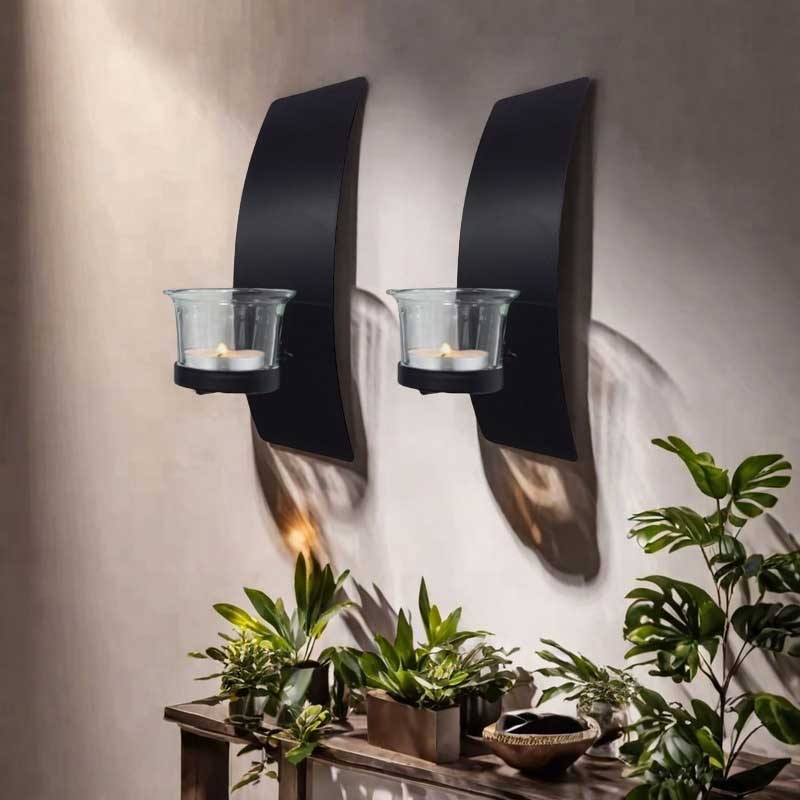Minimalist Curved Iron Wall Sconce Candle Holder Color:Black 1