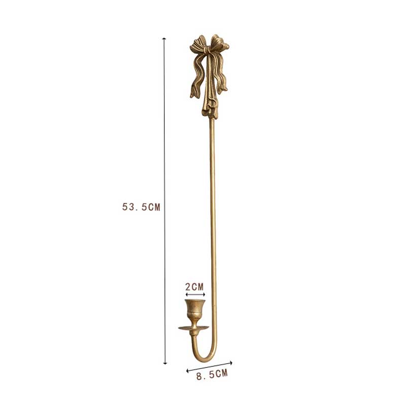 French Retro Bowknot Iron Candlestick Wall-mounted Long Candle Holder Golden