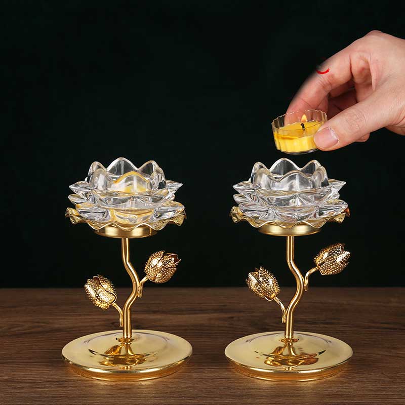 Detachable Crystal Lotus Candle Holder Color:Golden 1