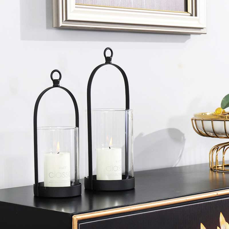Simple Arched Iron & Glass Hurricane Lantern Set of 3 Size:Small 1