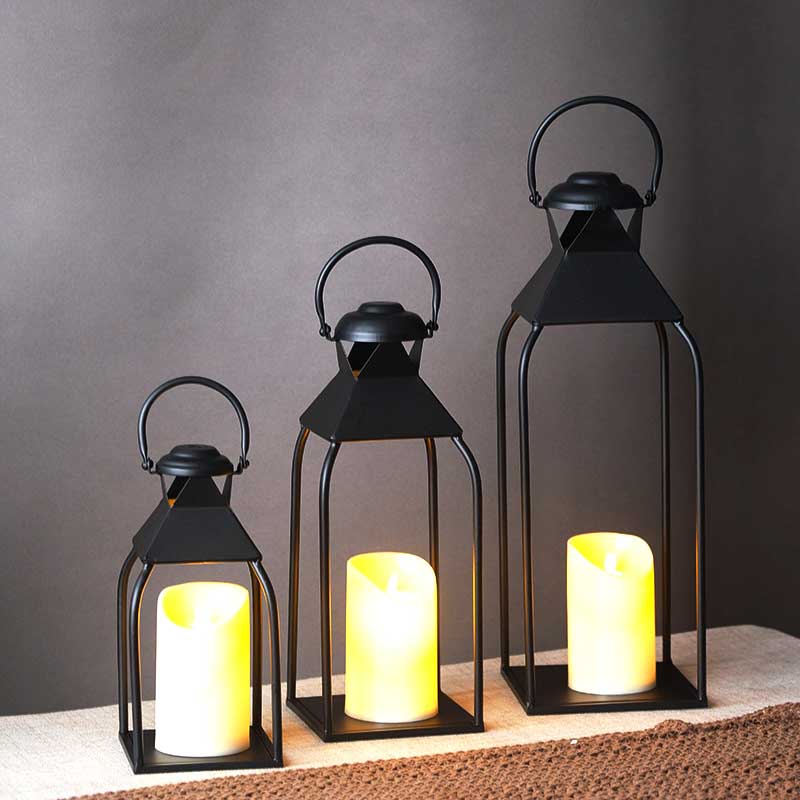Simple Iron Lantern Candlestick Holder Set of 3 Size:Set 3